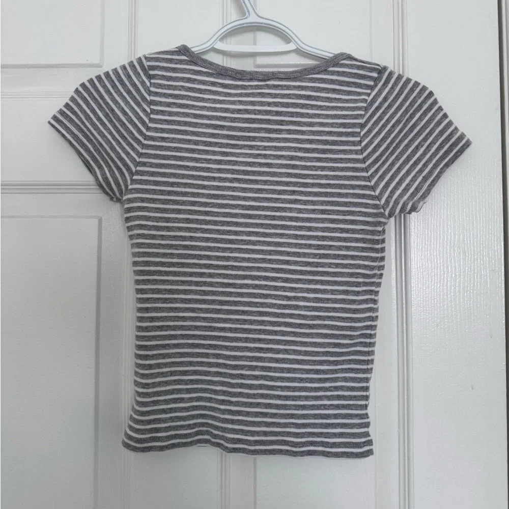 Brandy Melville Gray and White Striped Button-Down Shirt - Picture 2 of 2